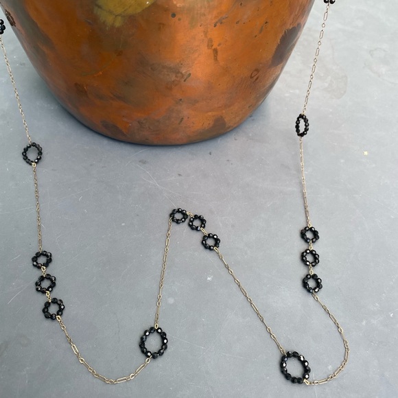 Gold Plated Necklace W/Black Crystal Circles Gold 14/20, 50”long,Verve NYC,Opera - Picture 7 of 11